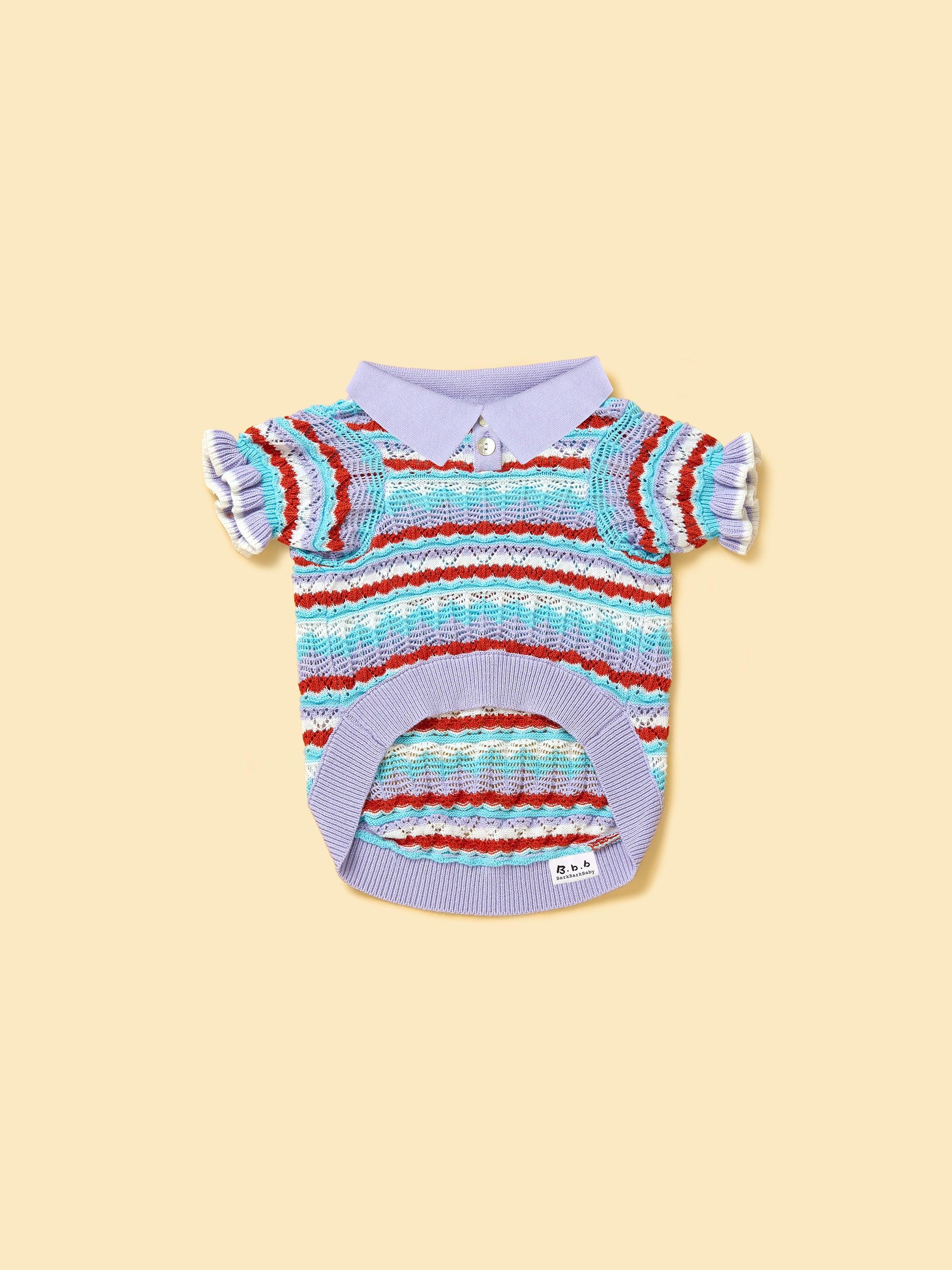 Pet & Me Spring Summer Lavender Ruffle Crochet Short Sleeve Polo Shirt