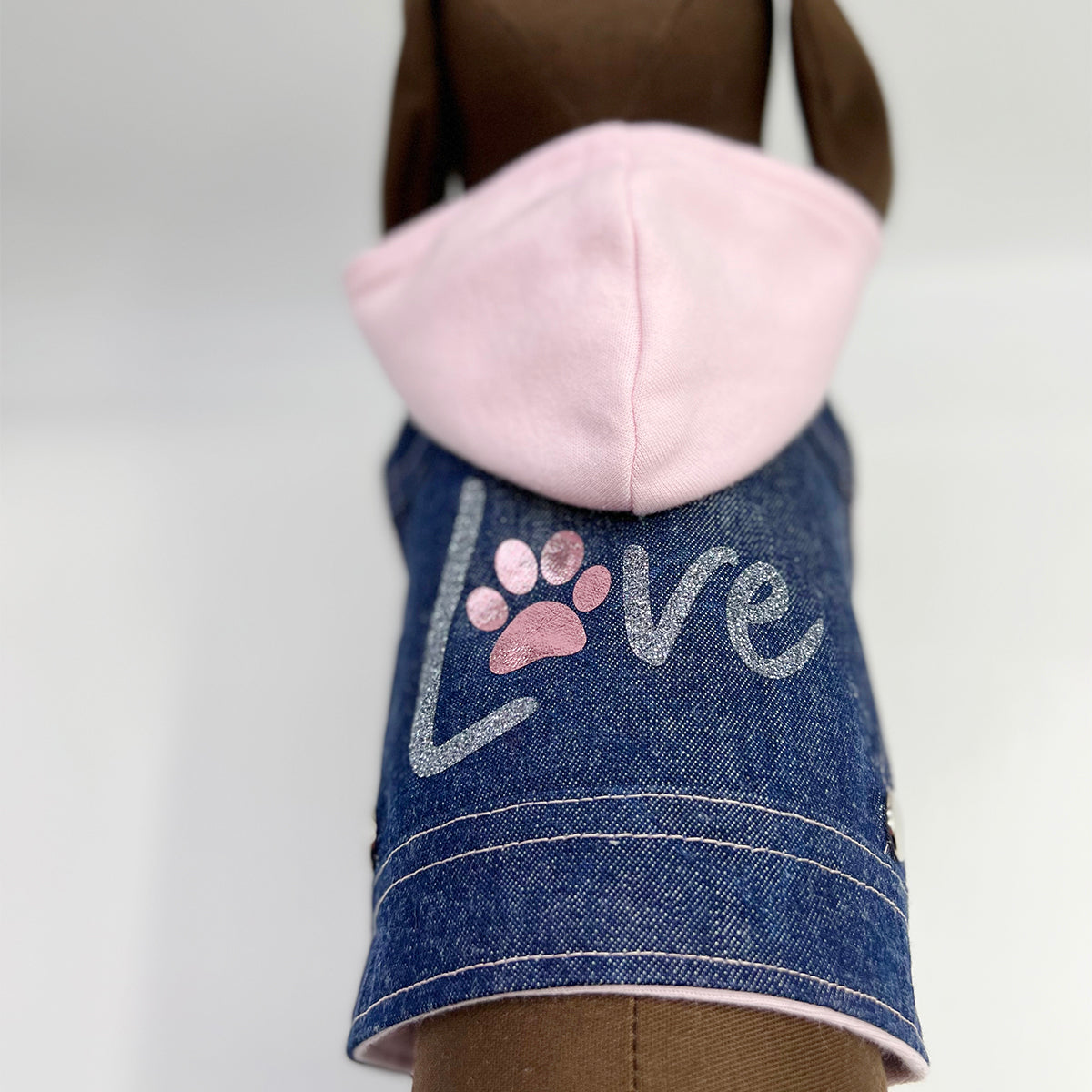 Denim Hoodie "Love" Harness Vest – Pink pet outwears-4
