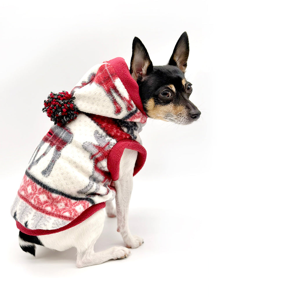 Luxe Fleece Woodland Pet Blanket Hoodie with Pom Poms-0