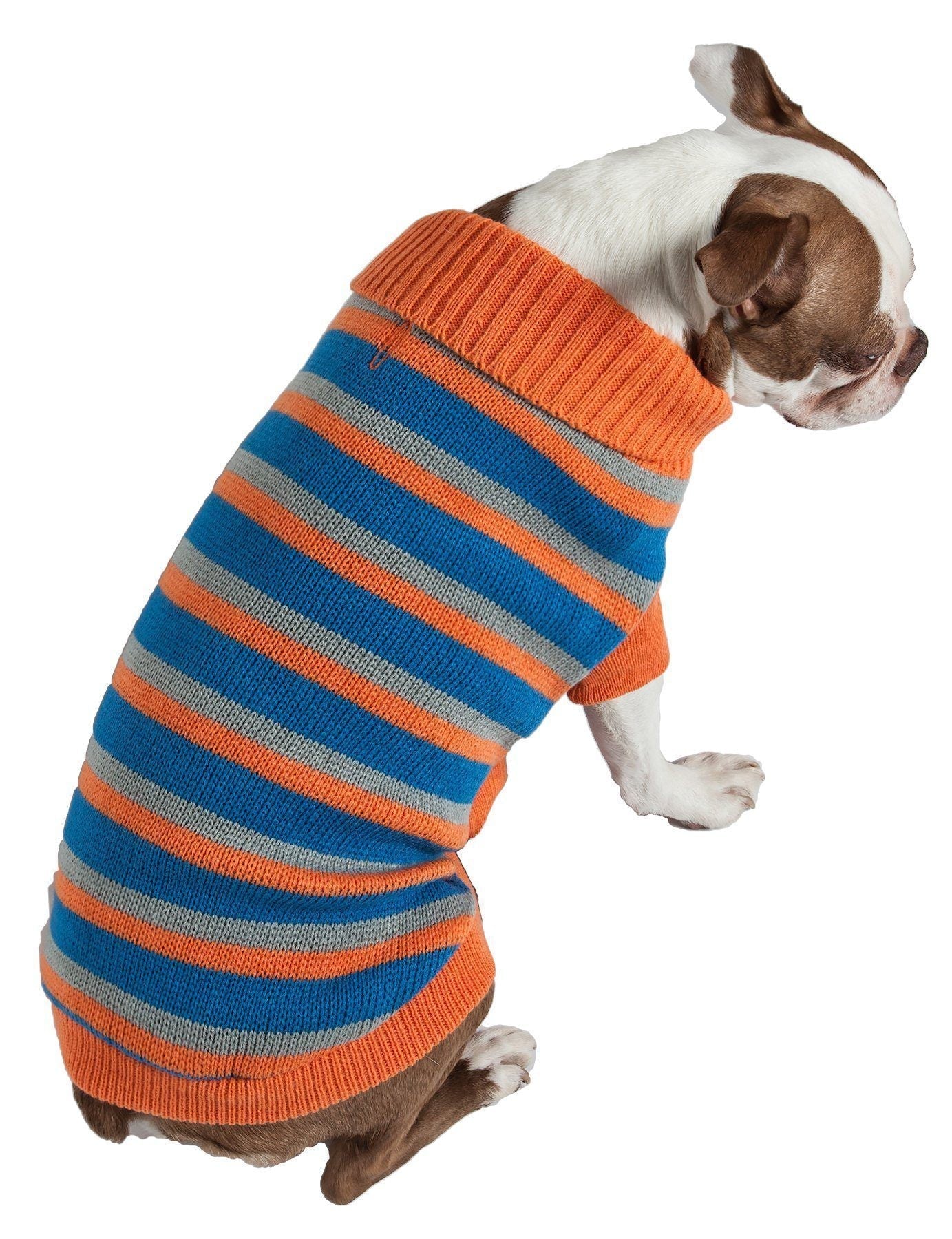 Pet Life ® Heavy Cable Knitted Striped Fashion Designer Polo Dog Sweater