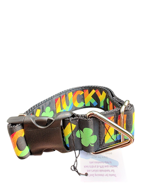 1.5" Wide Lucky Rainbow Clover Nylon Dog Collar